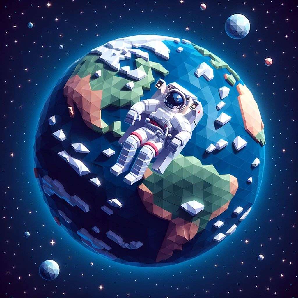 an astronaut, low polygon isometric render